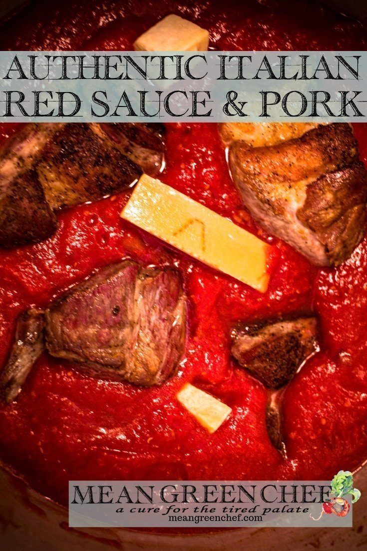 Overhead photo of Authentic Italian Red Sauce with Pork
