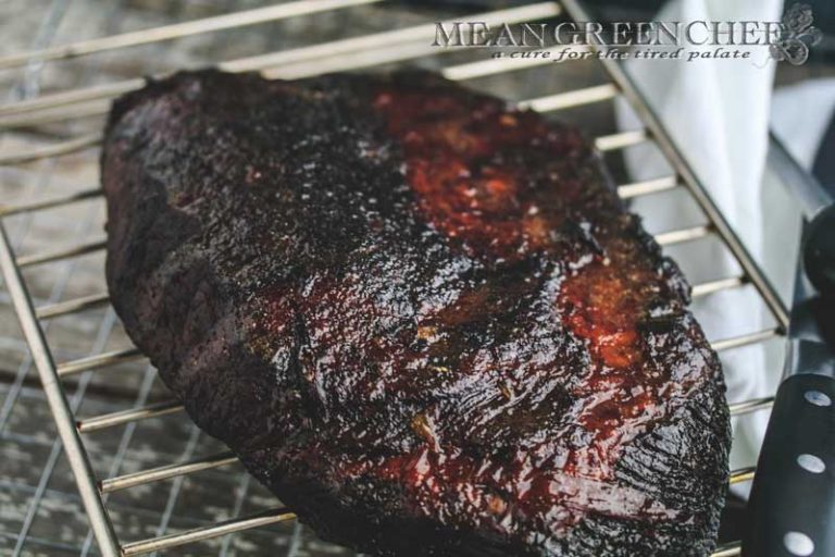 Braised Brisket with Bourbon Peach Glaze Recipe | Mean Green Chef