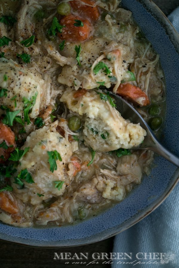 Roasted Chicken and Dumplings Recipe | Mean Green Chef | Roasted Chicken and Dumplings, a flavor so deep you can feel it! This is a seriously good chicken and dumplings recipe and we develop amazing flavor by roasting our bird first! #chickenanddumplings #dumplings #chickenfoodrecipes #chickenrecipes #comfortfood #chickenrecipes #dinner #foodphotography #foodstyling #meangreenchef #MGCKitchens