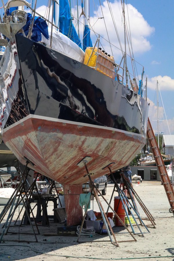 Craig Greven working on Stella Maris his family sailboat.