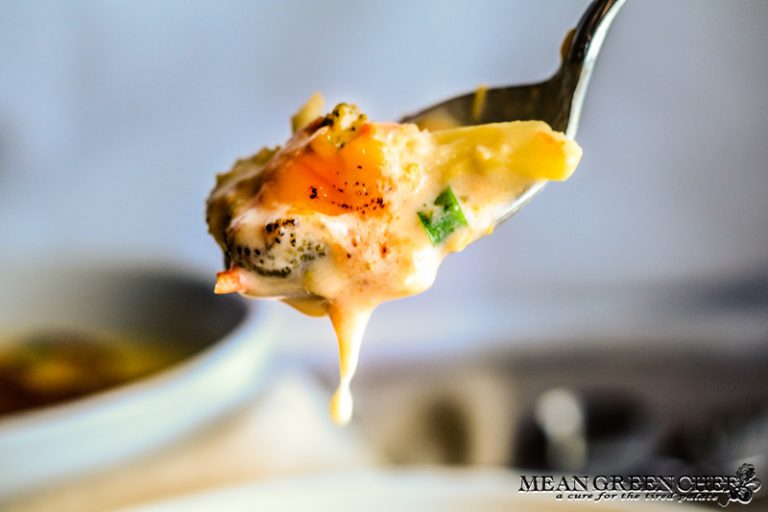 A dripping spoonful of Bistro Broccoli Cheese Soup.