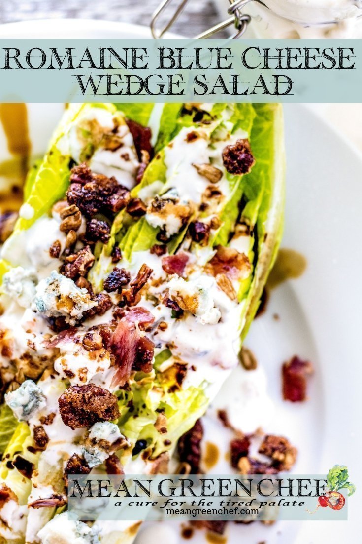 Romaine Blue Cheese Wedge Salad with bacon and balsamic reduction.