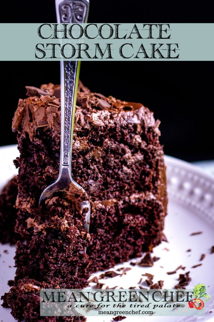 Fork in a slice of Chocolate Storm Cake.
