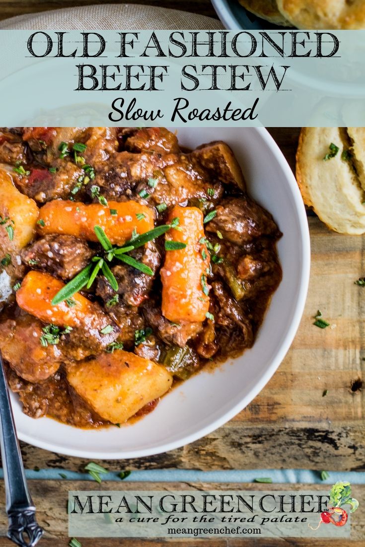 Old Fashioned Beef Stew with fluffy biscuits.
