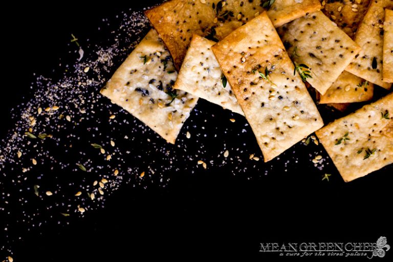 Herbed Crackers on a black background.