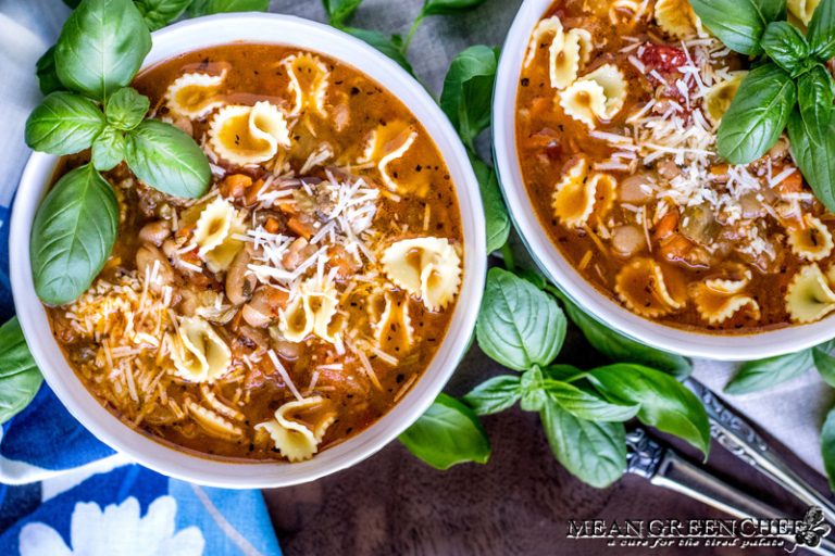 Two bowls of Pasta e Fagioli