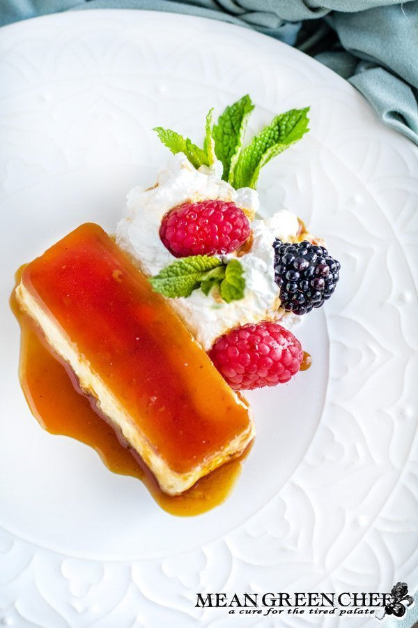 Overhead view of Classic Flan out of a rectangular silicone mold.